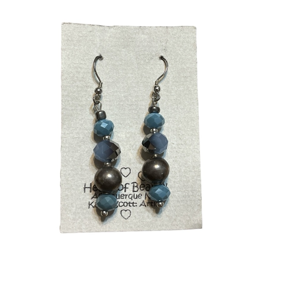 Artisan Made Blue Beaded Dangle Earrings